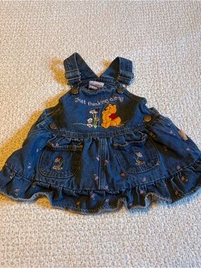 Disney Vintage Pooh Bear Denim Overall Jumper Dress with Embroidery